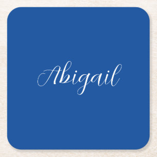 Calligraphy Elegant Blue White Plain Simple Namn Underlägg Papper Kvadrat
