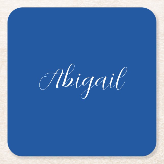 Calligraphy Elegant Blue White Plain Simple Namn Underlägg Papper Kvadrat (Framsidan)