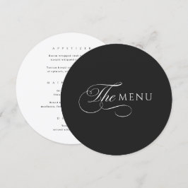 Calligraphy Elegant Circle Black Wedding Menu Meny