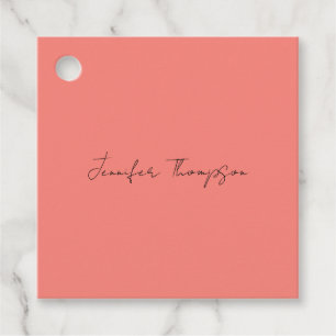 Calligraphy Elegant Coral Rosa Plain Simple Namn Gåvor Etiketter