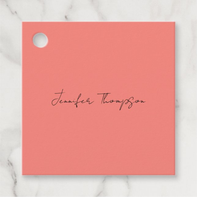 Calligraphy Elegant Coral Rosa Plain Simple Namn Gåvor Etiketter (Framsida)