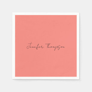 Calligraphy Elegant Coral Rosa Plain Simple Namn Pappersservett