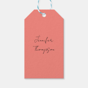 Calligraphy Elegant Coral Rosa Plain Simple Namn Presentetikett
