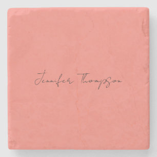 Calligraphy Elegant Coral Rosa Plain Simple Namn Stenunderlägg