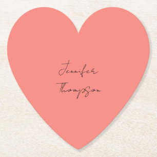 Calligraphy Elegant Coral Rosa Plain Simple Namn Underlägg Papper