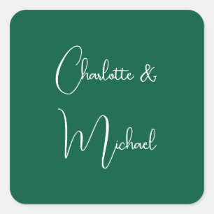 Calligraphy Elegant Grönt Plain Simple Namn Fyrkantigt Klistermärke