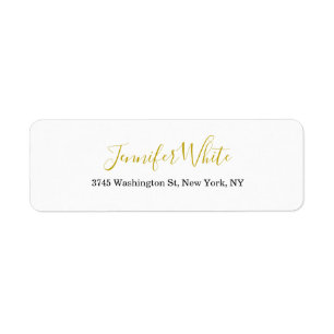 Calligraphy Elegant Guld Black & White Chic Plain Returadress Etikett