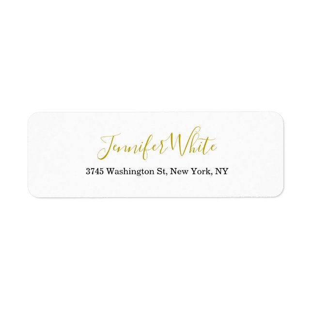 Calligraphy Elegant Guld Black & White Chic Plain Returadress Etikett (Framsidan)