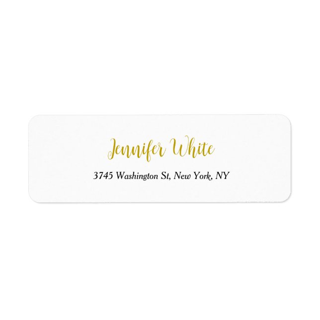Calligraphy Elegant Guld Black & White Chic Plain Returadress Etikett (Framsidan)