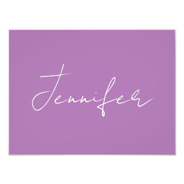 Calligraphy Elegant Lavender Plain Simple Namn Fototryck (Framsidan)