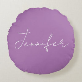 Calligraphy Elegant Lavender Plain Simple Namn Rund Kudde