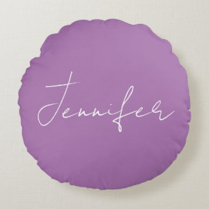 Calligraphy Elegant Lavender Plain Simple Namn Rund Kudde