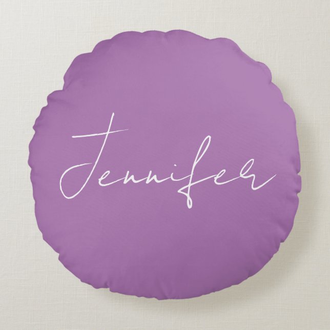 Calligraphy Elegant Lavender Plain Simple Namn Rund Kudde (Framsidan)