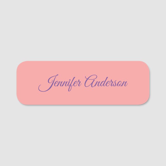 Calligraphy Elegant Pastel Red Personlig Namn Namnbricka (Framsida)