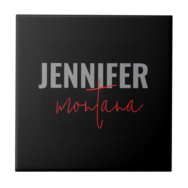 Calligraphy Elegant Plain Add Own Namn Kakelplatta (Framsidan)