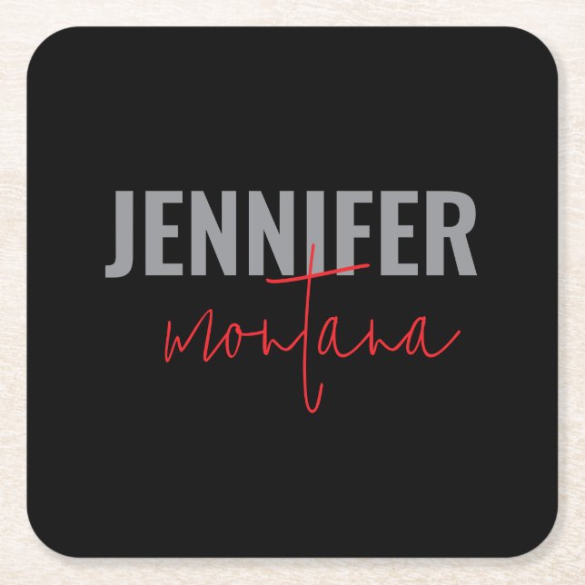 Calligraphy Elegant Plain Add Own Namn Underlägg Papper Kvadrat (Framsidan)