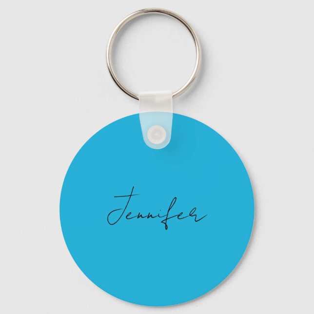 Calligraphy Elegant Plain Simple Namn Blue Nyckelring (Framsida)