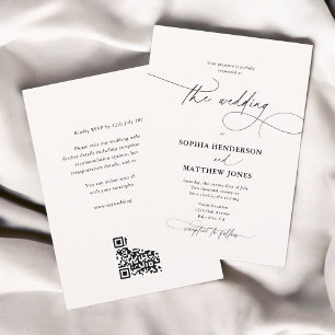 Calligraphy Elegant QR Code Ivory Bröllop Inbjudningar