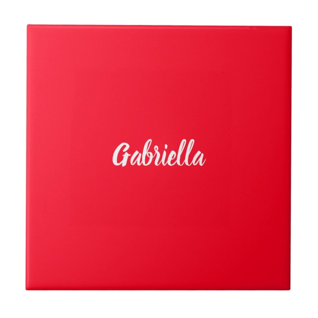 Calligraphy Elegant Red White Plain Simple Namn Kakelplatta (Framsidan)