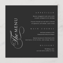 Calligraphy Elegant Square Black Wedding Menu Meny