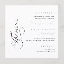 Calligraphy Elegant Square Wedding Menu Meny