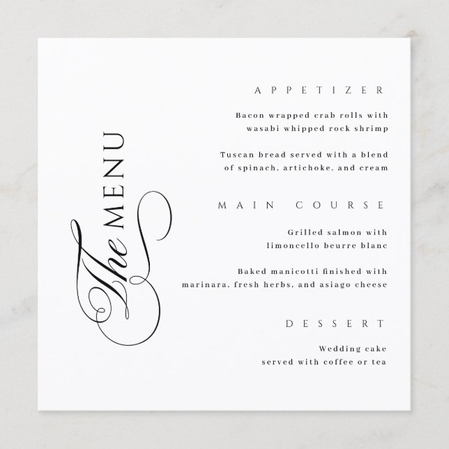Calligraphy Elegant Square Wedding Menu Meny (Framsida)