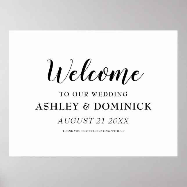 Calligraphy Elegant Welcome Rustic Bröllop Sign Poster (Framsidan)