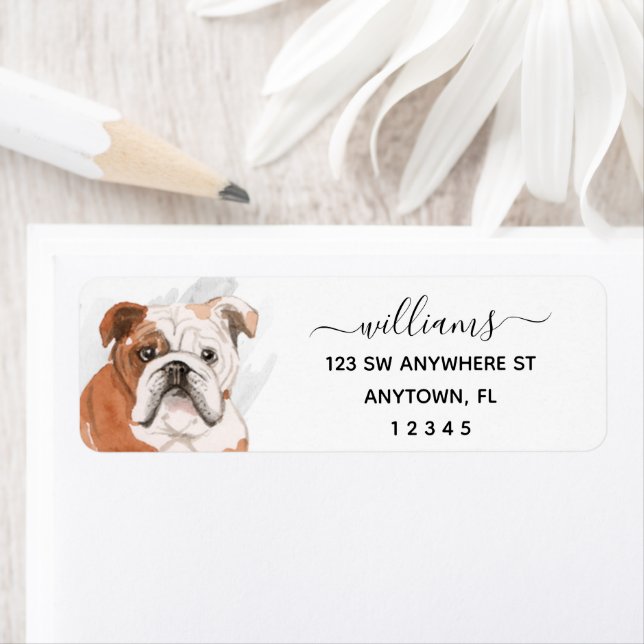 Calligraphy English Bulldog Returadress Etikett (Insitu)