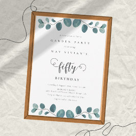 Calligraphy Eucalyptus Garden Party Birthday Inbjudningar