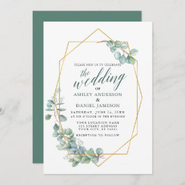 Calligraphy Eucalyptus Greenery Bröllop Guld Ram Inbjudningar