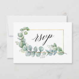 Calligraphy Eucalyptus Greenery Guld Ram Bröllop OSA Kort