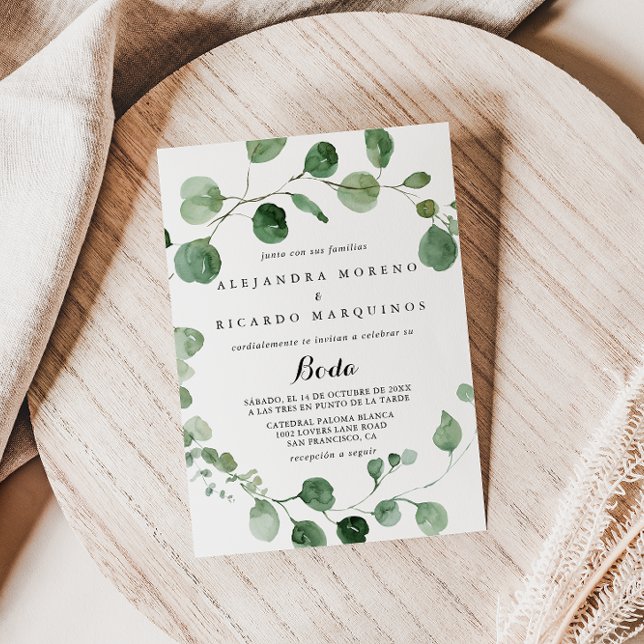 Calligraphy Eucalyptus Spain Bröllop Inbjudningar (Skapare uppladdad)