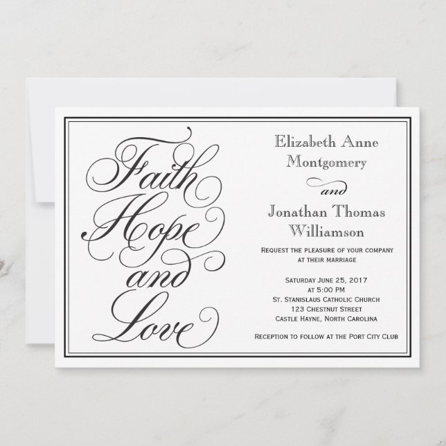 Calligraphy Faith Hope Kärlek bröllopsinbjudan Inbjudningar (Framsida)