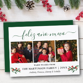 Calligraphy Feliz Ano Nuevo 3 Photo Holly Grönt Julkort