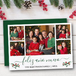 Calligraphy Feliz Ano Nuevo 5 Photo Holly Grönt Julkort