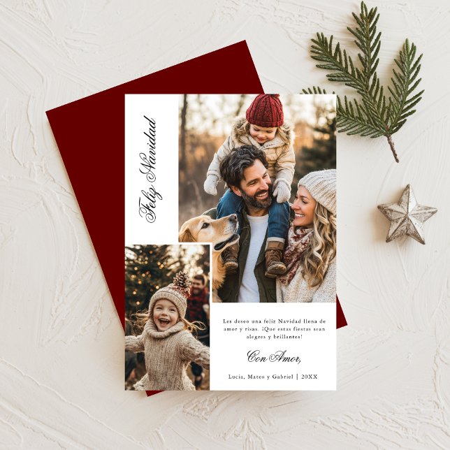 Calligraphy Feliz Navidad jul Photo White Julkort (Skapare uppladdad)