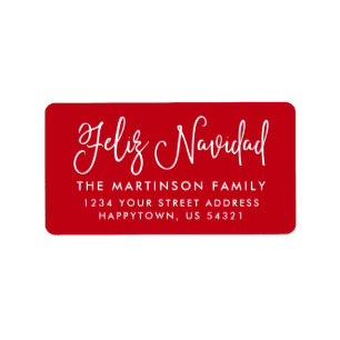 Calligraphy Feliz Navidad Red Adress Adressetikett