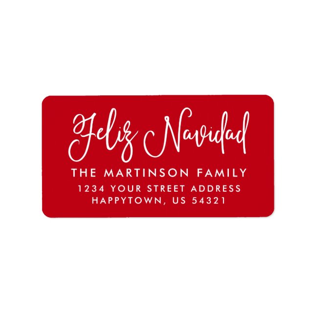 Calligraphy Feliz Navidad Red Adress Adressetikett (Framsidan)