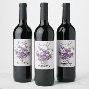 Calligraphy för födelsedag för vintagebukett vinflaska etikett