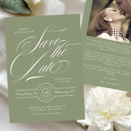 Calligraphy-foto för Grönt av klassiskt svartvitt Spara Datumet