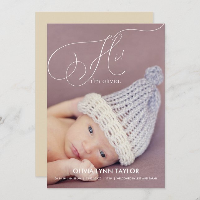 Calligraphy Fullt Photo Baby Birth Notice Inbjudningar (Fram/baksida)