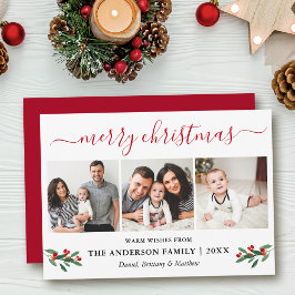 Calligraphy God jul 3 Photo Red Holly Julkort