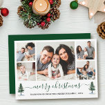 Calligraphy God jul 5 Photo Grönt Gräs Julkort<br><div class="desc">Modern Calligraphy Script God jul 5 Photo Helgdag Card innehåller Watercolor Gräs Träd - Forest Grönt Script</div>