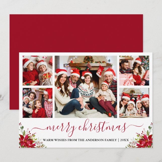 Calligraphy God jul 5 Photo Poinsettia Julkort (Fram/baksida)