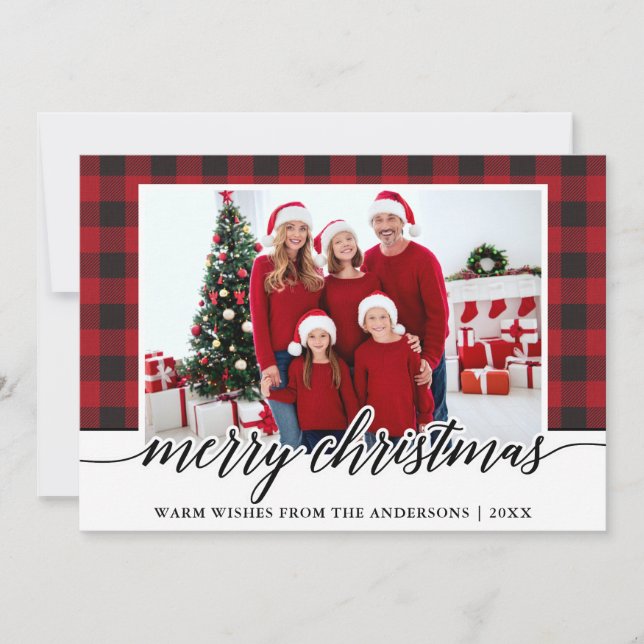 Calligraphy God jul Family Photo Red Play Julkort (Framsida)