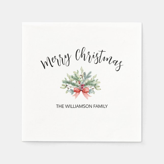 Calligraphy God jul Greenery Family Napkin Pappersservett (Framsidan)