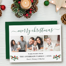 Calligraphy God jul Holly 3 Photo Grönt Julkort