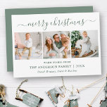 Calligraphy God jul Sage Grönt 3 Photo Julkort<br><div class="desc">Modern Trendig Calligraphy Script 3 Photo Family Photo Collage God jul Card - Sage Grönt</div>