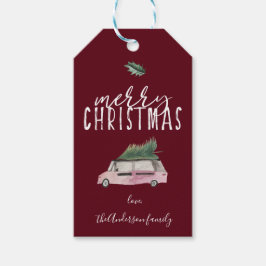 Calligraphy God jul Van & träd holly red Presentetikett