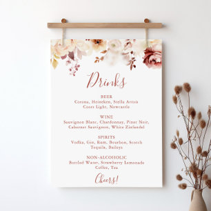 Calligraphy Gracnice Blommigt Bröllop Drinks Menu Poster